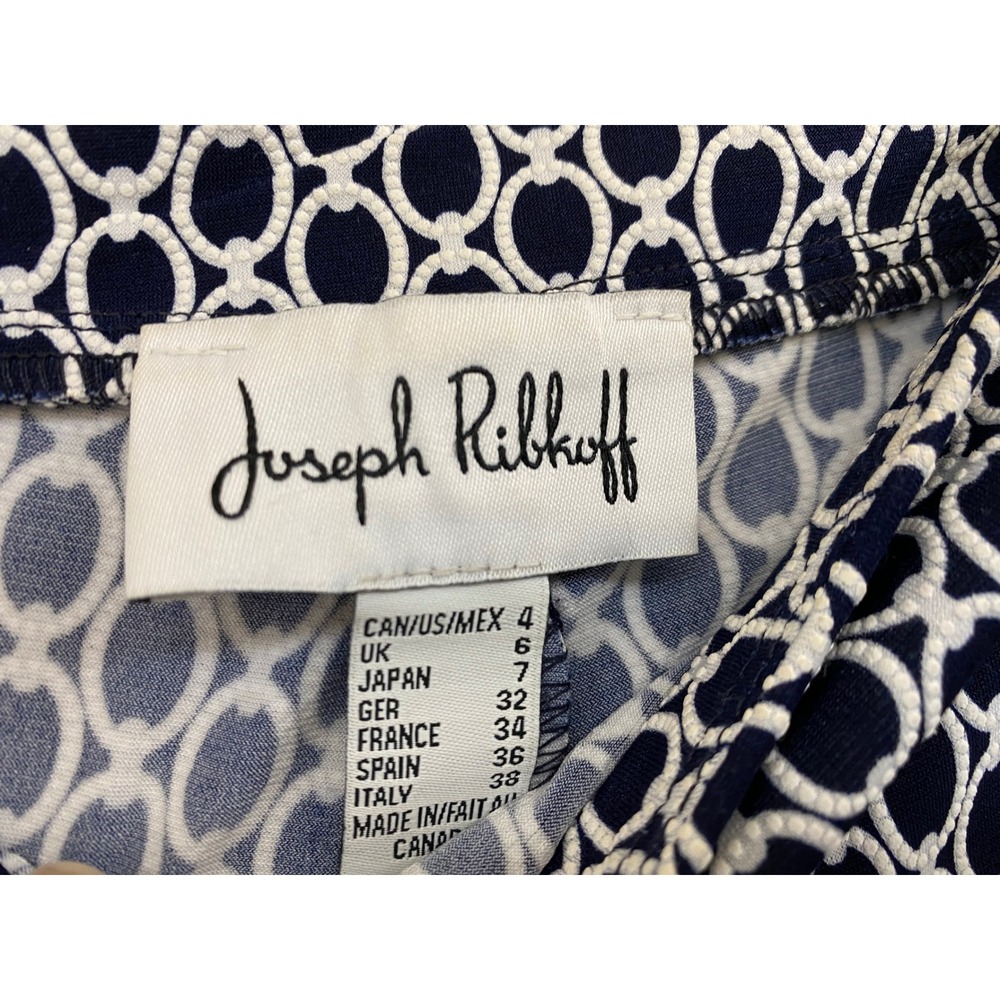 Joseph Ribkoff Navy Blue White Chain Link Wide Leg Pants Size 4 Made in Canada - Picture 5 of 6